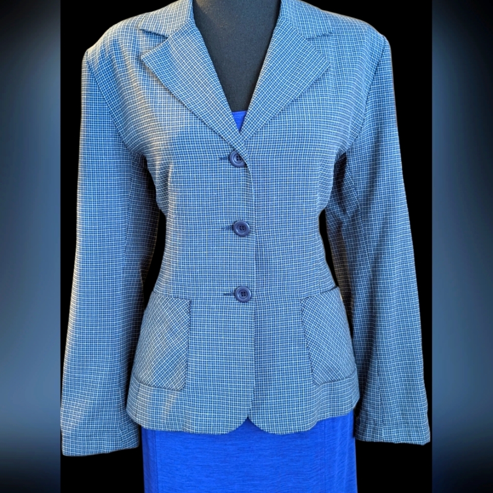 90s Vintage Plaid Blazer Blue and Yellow Micro   Plaid